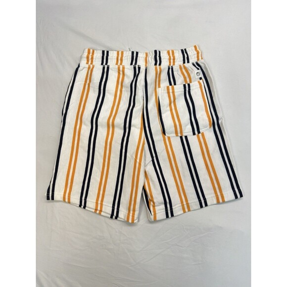 Free Planet Mens L Fleece Lined Striped Shorts Cotton Casual White Orange Black - Picture 6 of 9